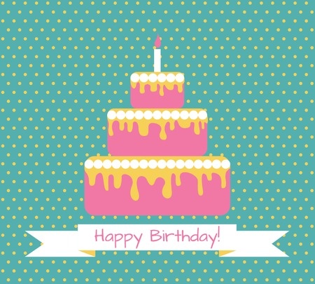 32652121 - birthday greeting retro card with cake. vector illustration